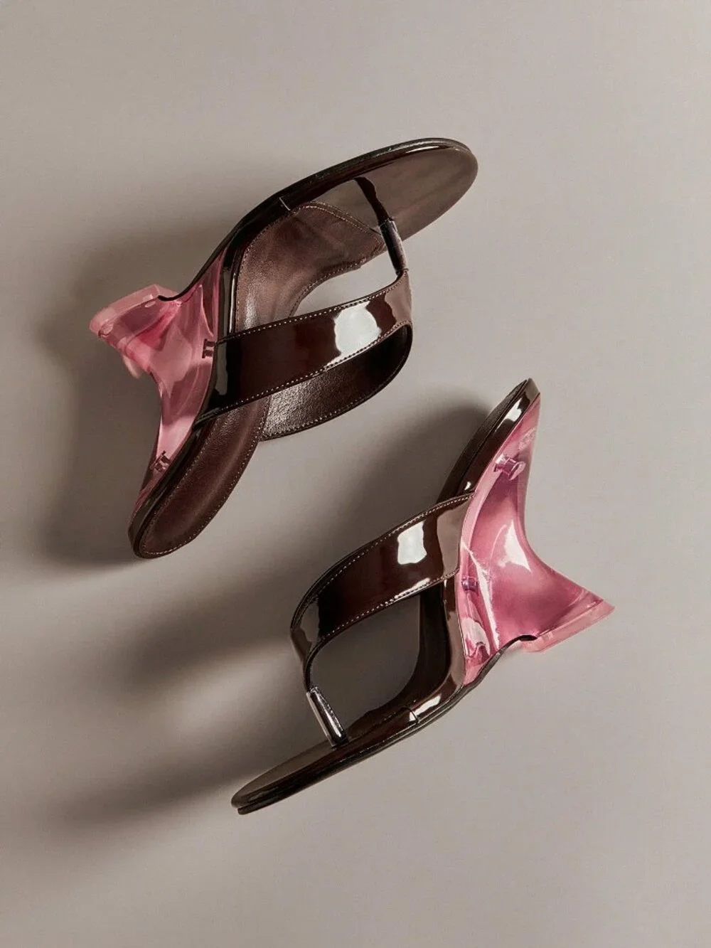 Brown Women's Fashionable Casual Sandals With Pink Acrylic Wedge